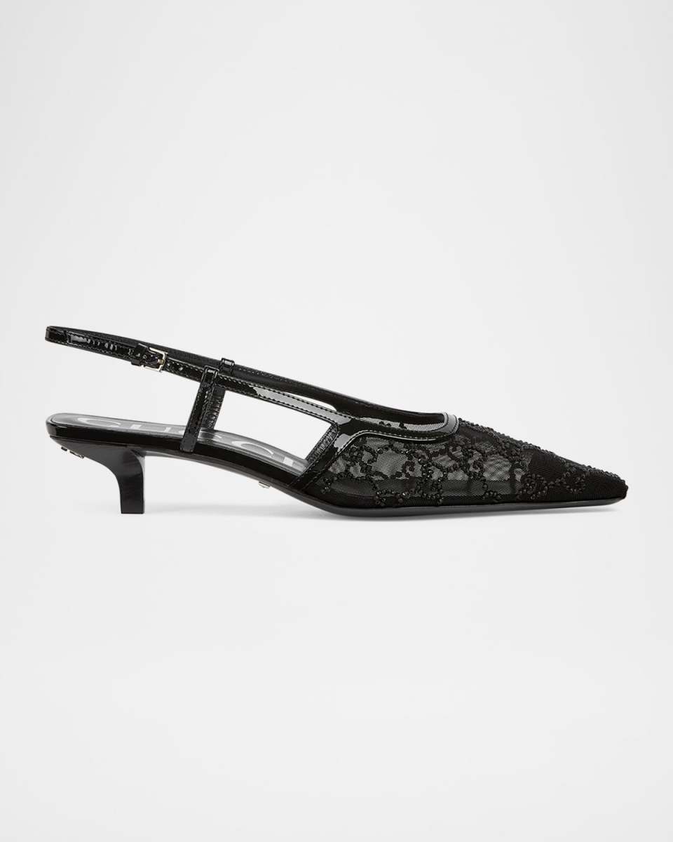 Demi Crystal Mesh Slingback Pumps